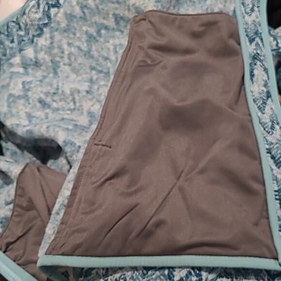 L.L. Bean Full Zip Sweater Fleece Jacket Green Chevron Tree Print, Size Medium - Picture 7 of 9